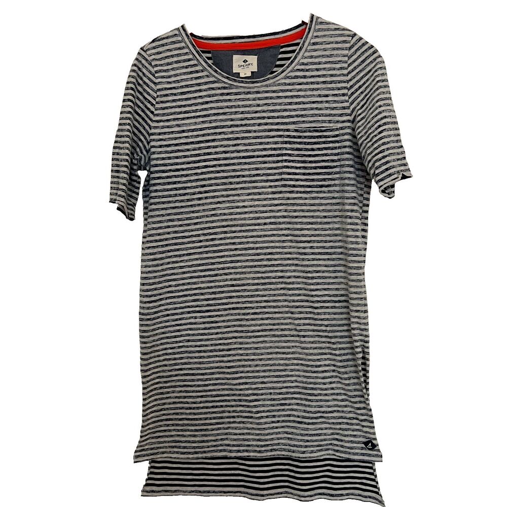 Sperry Womens T-shirt Dress M Navy Blue & White Nautical Striped Beach Nautical